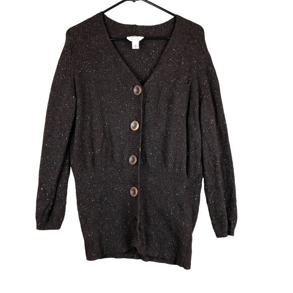 Talbots Womens Sweater Brown Confetti Petite Merino Wool Blend Button Plus X - Picture 1 of 15